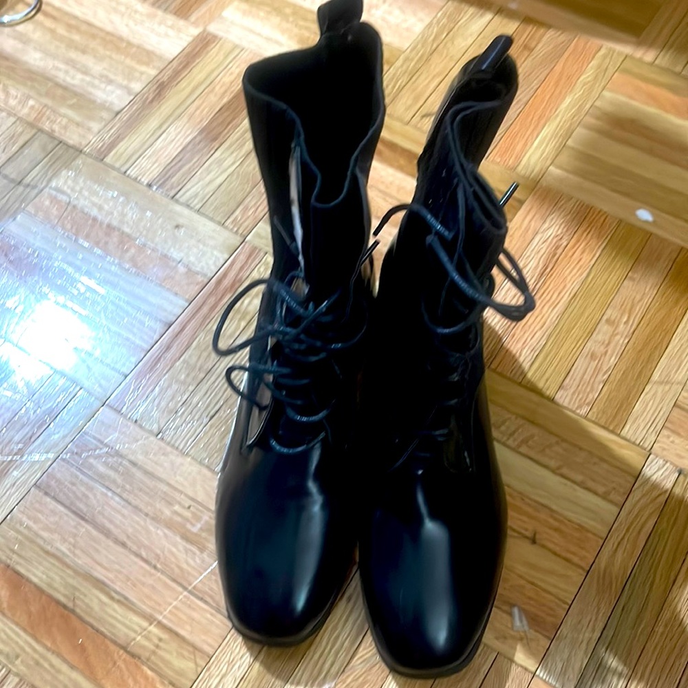 Black pu leather combat boots